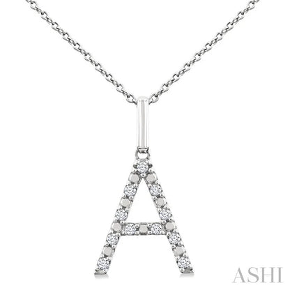 Silver Block 'A' Initial Diamond Pendant