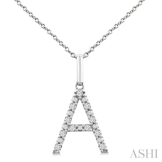 Silver Block 'A' Initial Diamond Pendant