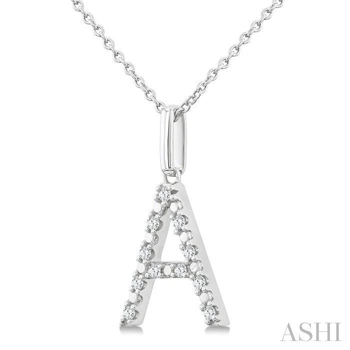 Silver Block 'A' Initial Diamond Pendant
