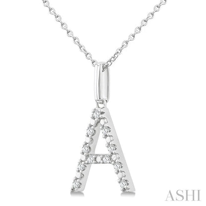 Silver Block 'A' Initial Diamond Pendant