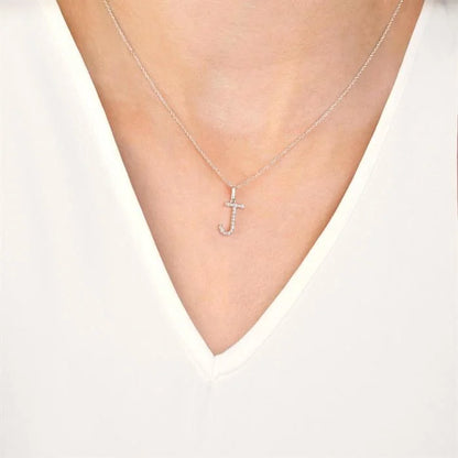 Silver Block 'A' Initial Diamond Pendant