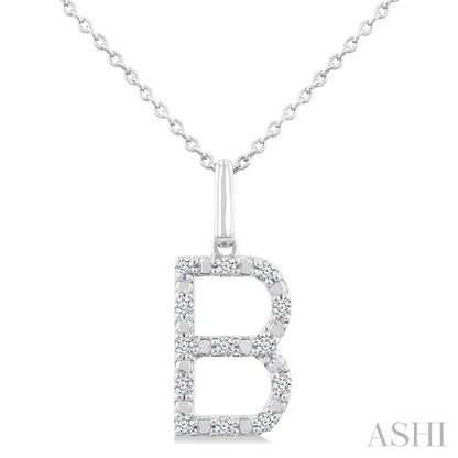 Silver Block 'B' Initial Diamond Pendant