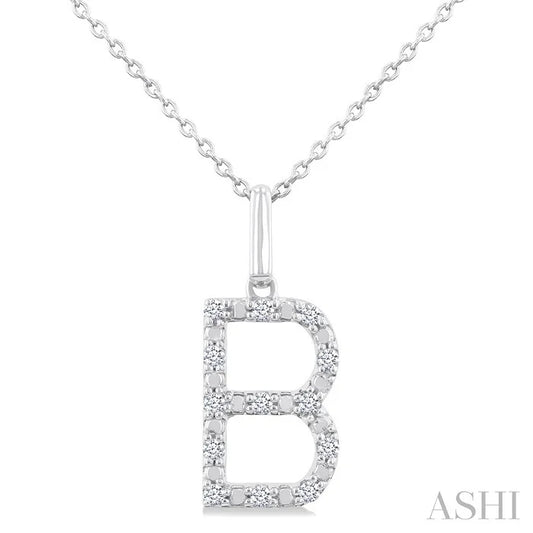 Silver Block 'B' Initial Diamond Pendant