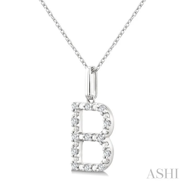 Silver Block 'B' Initial Diamond Pendant