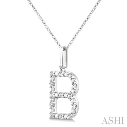 Silver Block 'B' Initial Diamond Pendant