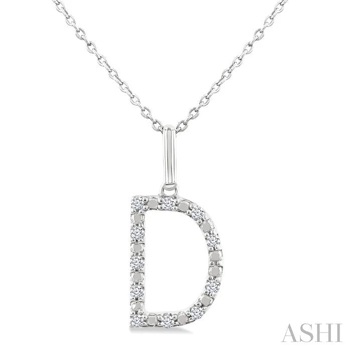 Silver Block 'D' Initial Diamond Pendant