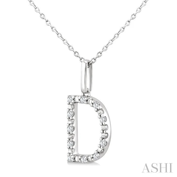 Silver Block 'D' Initial Diamond Pendant