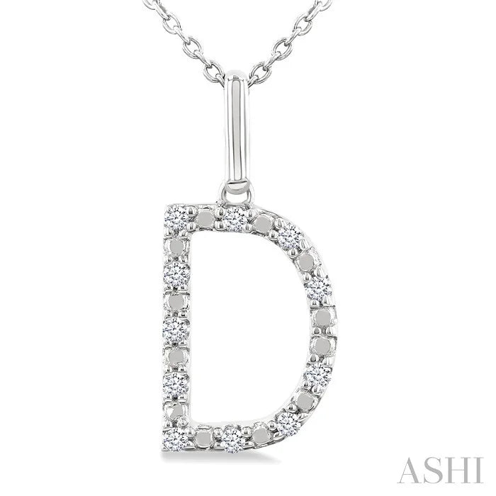 Silver Block 'D' Initial Diamond Pendant