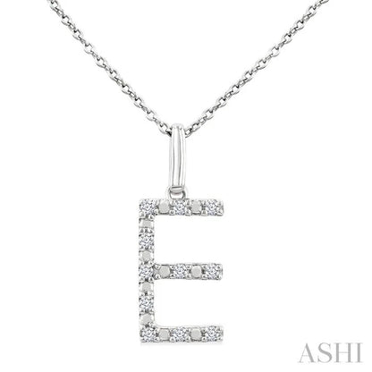 Silver Block 'E' Initial Diamond Pendant