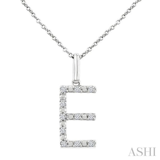 Silver Block 'E' Initial Diamond Pendant