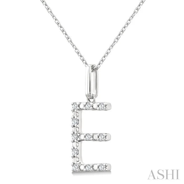 Silver Block 'E' Initial Diamond Pendant