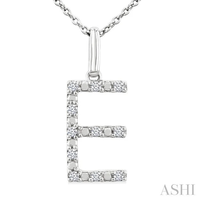 Silver Block 'E' Initial Diamond Pendant
