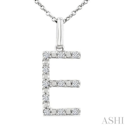 Silver Block 'E' Initial Diamond Pendant