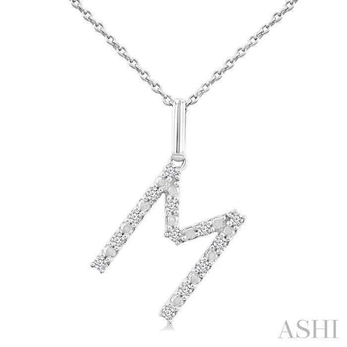 Silver Block 'M' Initial Diamond Pendant