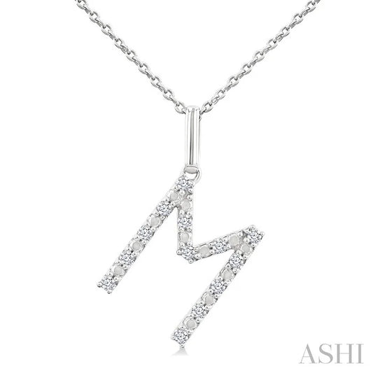 Silver Block 'M' Initial Diamond Pendant