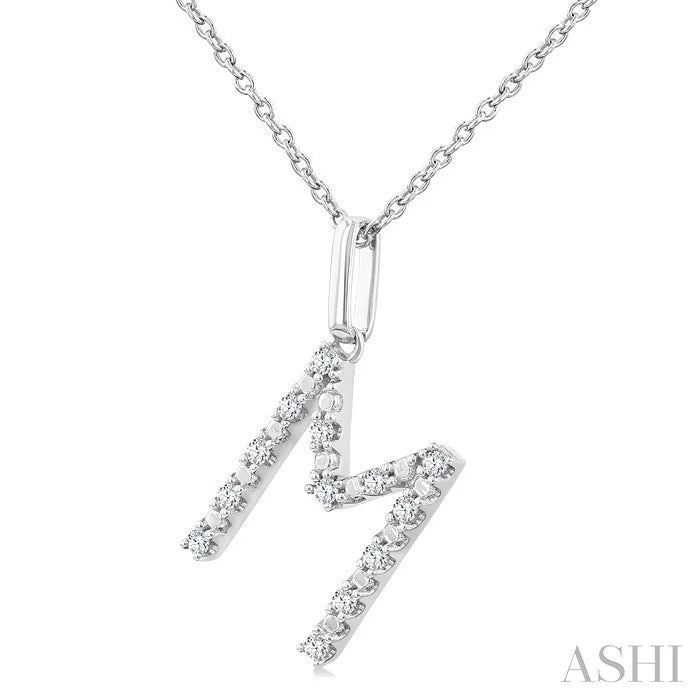 Silver Block 'M' Initial Diamond Pendant