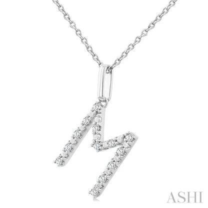 Silver Block 'M' Initial Diamond Pendant