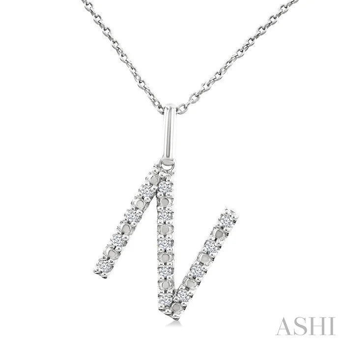 Silver Block 'N' Initial Diamond Pendant