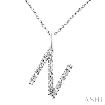 Silver Block 'N' Initial Diamond Pendant