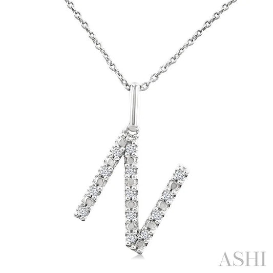 Silver Block 'N' Initial Diamond Pendant
