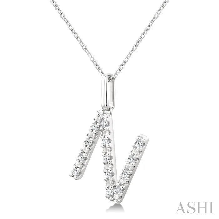 Silver Block 'N' Initial Diamond Pendant