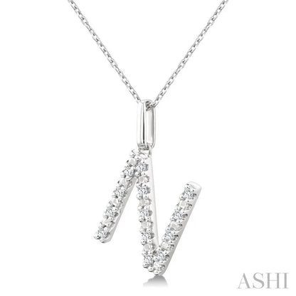 Silver Block 'N' Initial Diamond Pendant