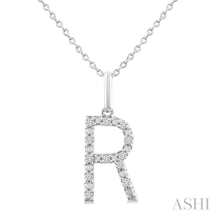 Silver Block 'R' Initial Diamond Pendant