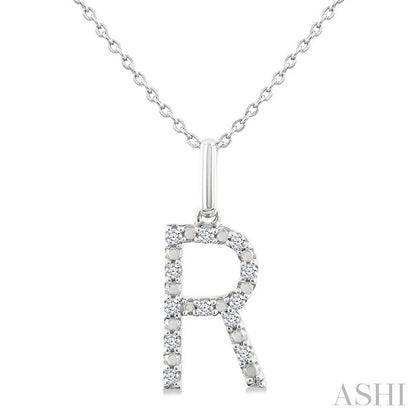 Silver Block 'R' Initial Diamond Pendant