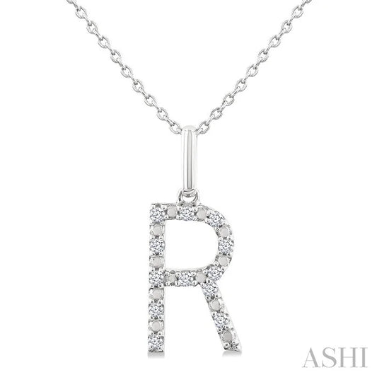 Silver Block 'R' Initial Diamond Pendant