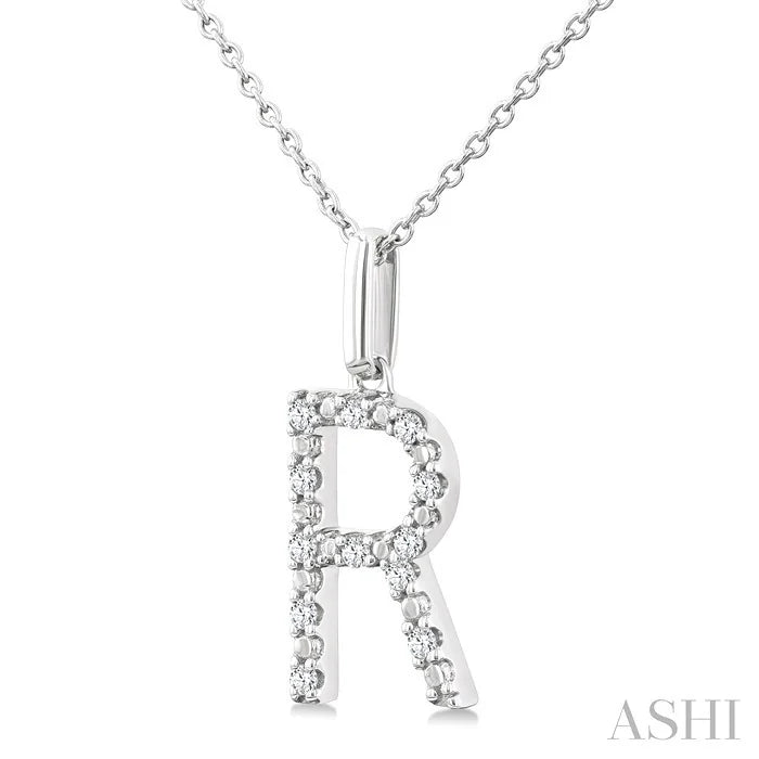 Silver Block 'R' Initial Diamond Pendant