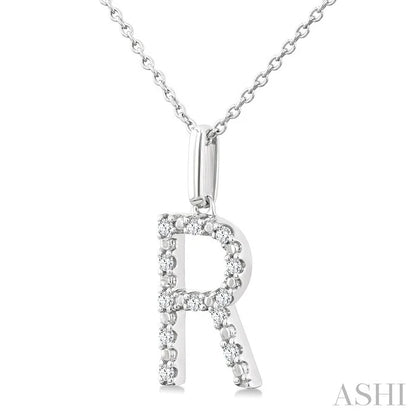 Silver Block 'R' Initial Diamond Pendant