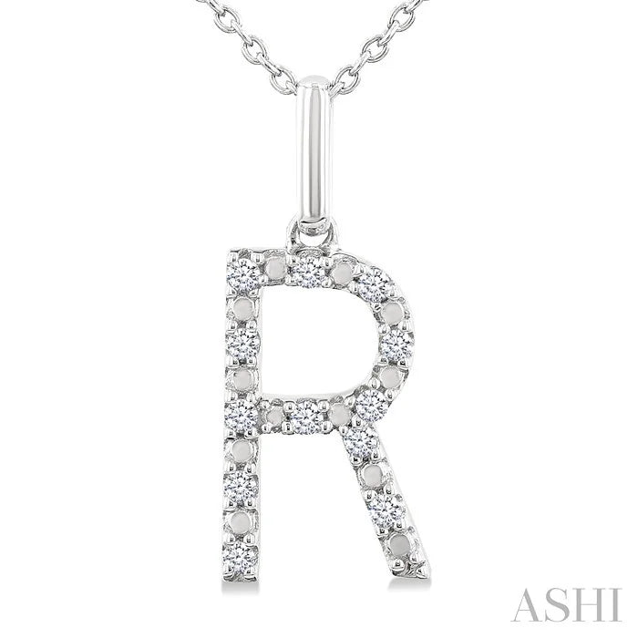 Silver Block 'R' Initial Diamond Pendant