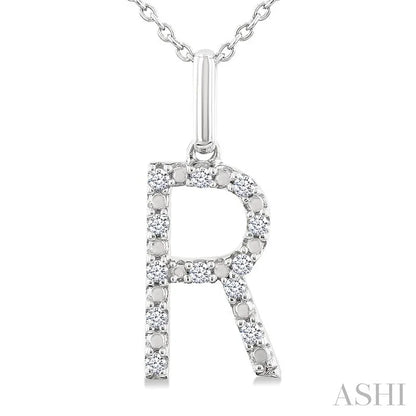 Silver Block 'R' Initial Diamond Pendant