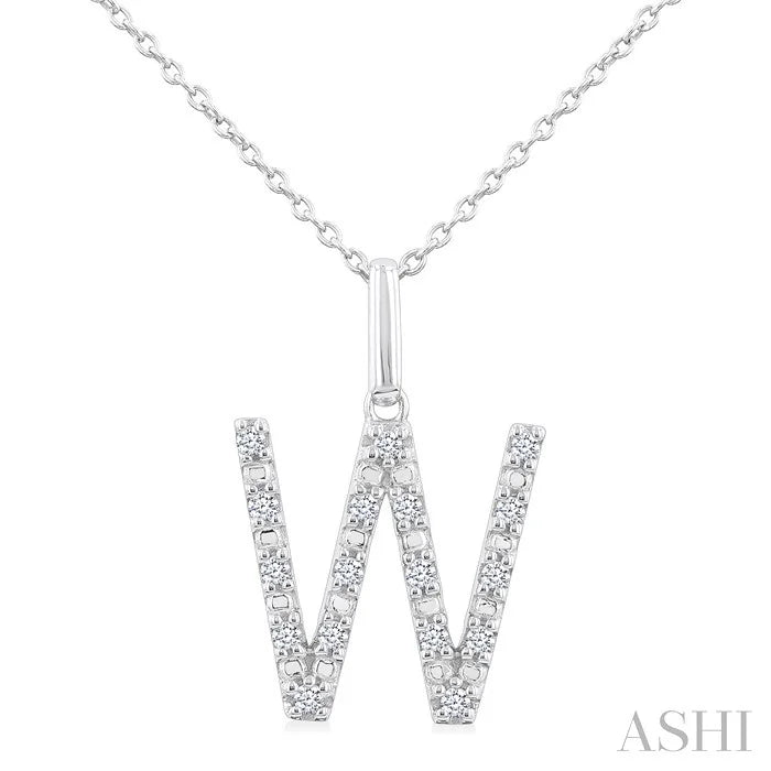 Silver Block 'W' Initial Diamond Pendant