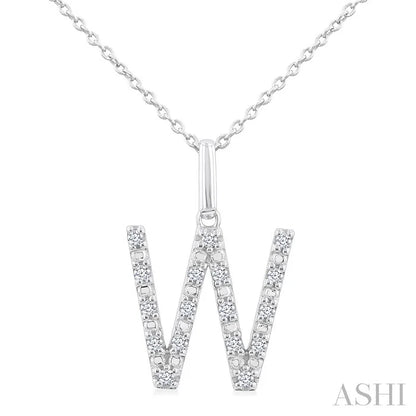Silver Block 'W' Initial Diamond Pendant