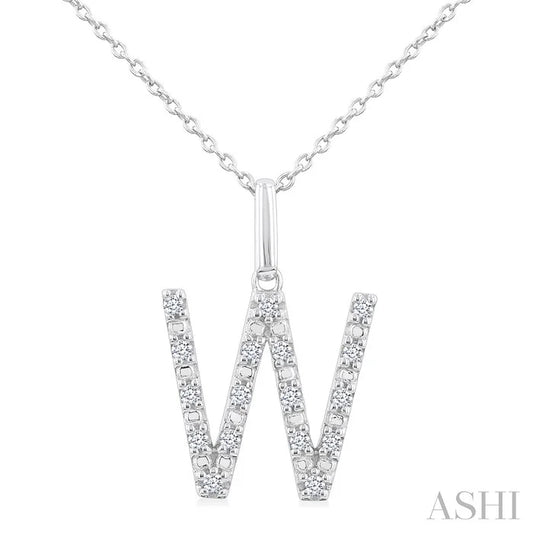 Silver Block 'W' Initial Diamond Pendant