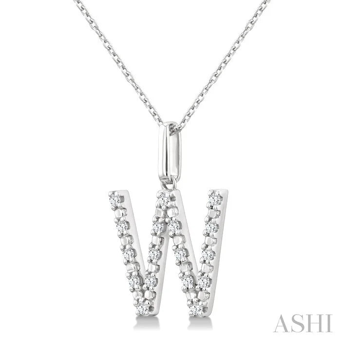 Silver Block 'W' Initial Diamond Pendant