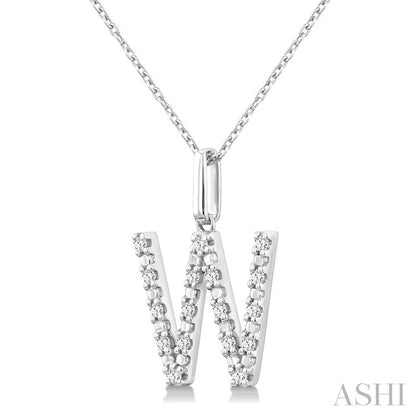 Silver Block 'W' Initial Diamond Pendant