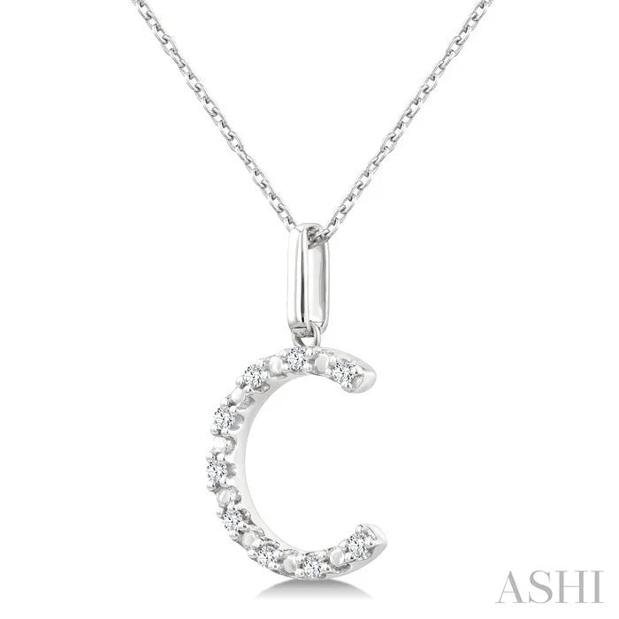 Silver Block 'C' Initial Diamond Pendant