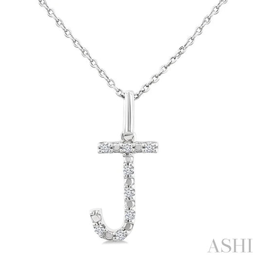 Silver Block 'J' Initial Diamond Pendant