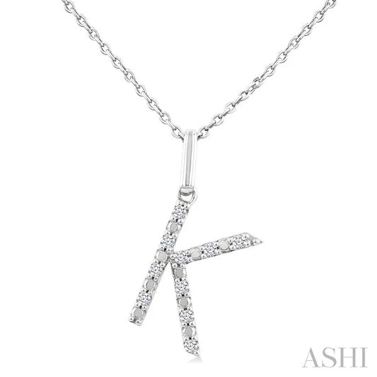 Silver Block 'K' Initial Diamond Pendant