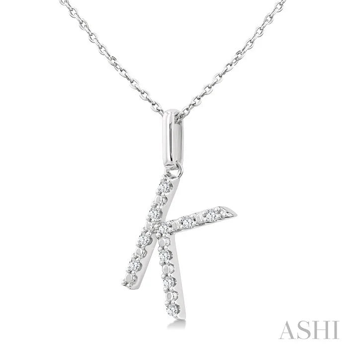 Silver Block 'K' Initial Diamond Pendant