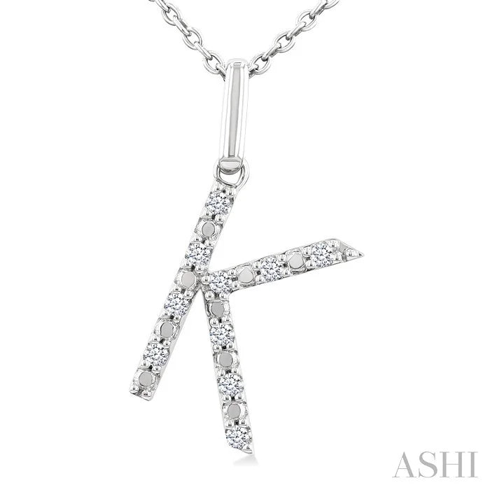 Silver Block 'K' Initial Diamond Pendant