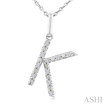 Silver Block 'K' Initial Diamond Pendant
