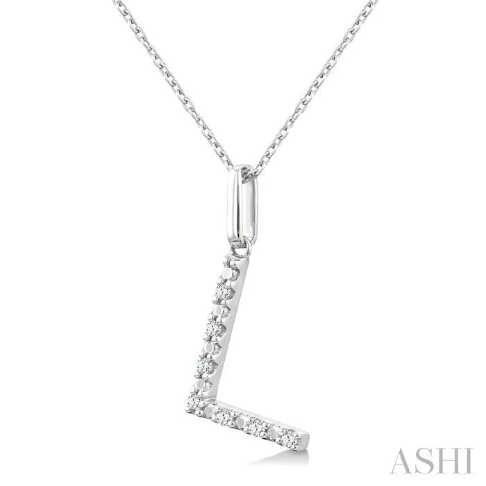 Silver Block 'L' Initial Diamond Pendant