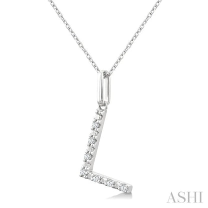 Silver Block 'L' Initial Diamond Pendant