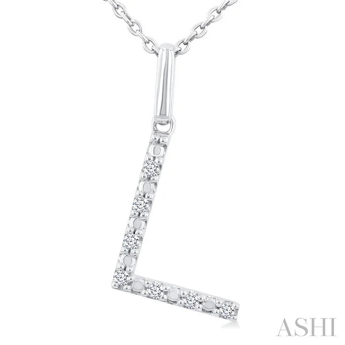Silver Block 'L' Initial Diamond Pendant