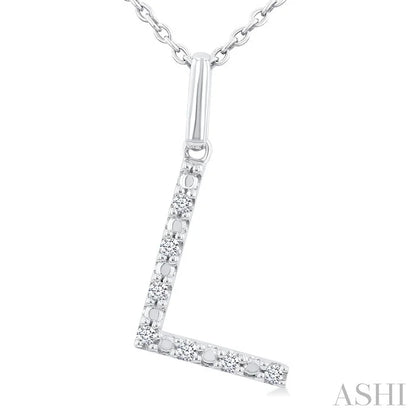 Silver Block 'L' Initial Diamond Pendant
