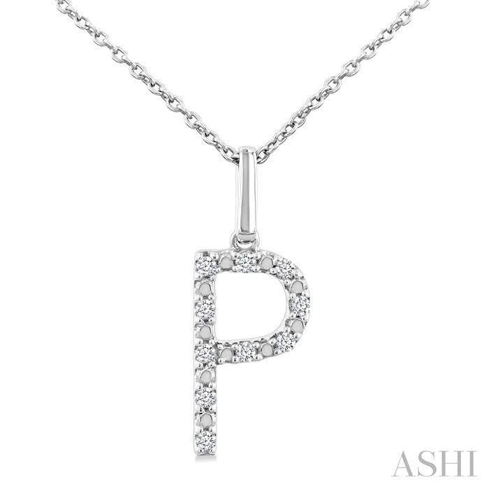 Silver Block 'P' Initial Diamond Pendant