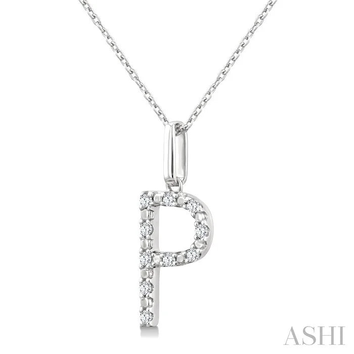 Silver Block 'P' Initial Diamond Pendant